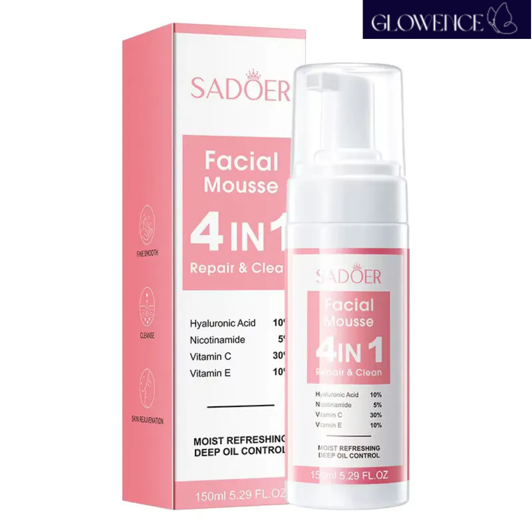 SADOER 4-in-1 Facial Cleansing Mousse 150ml | Hydrating Face Wash for All Skin Types