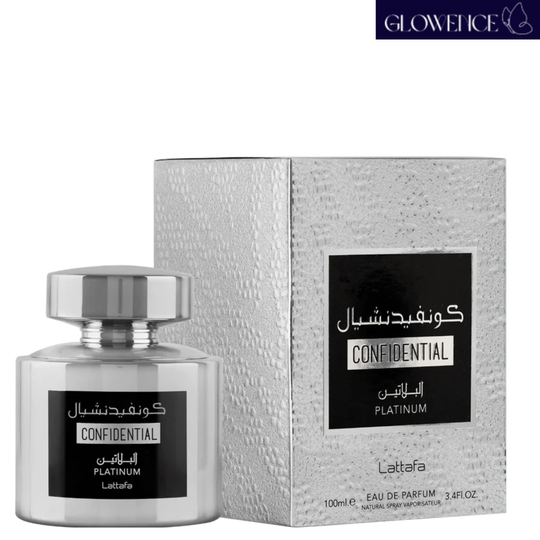 Lattafa Confidential Platinum perfume box and bottle 100ml