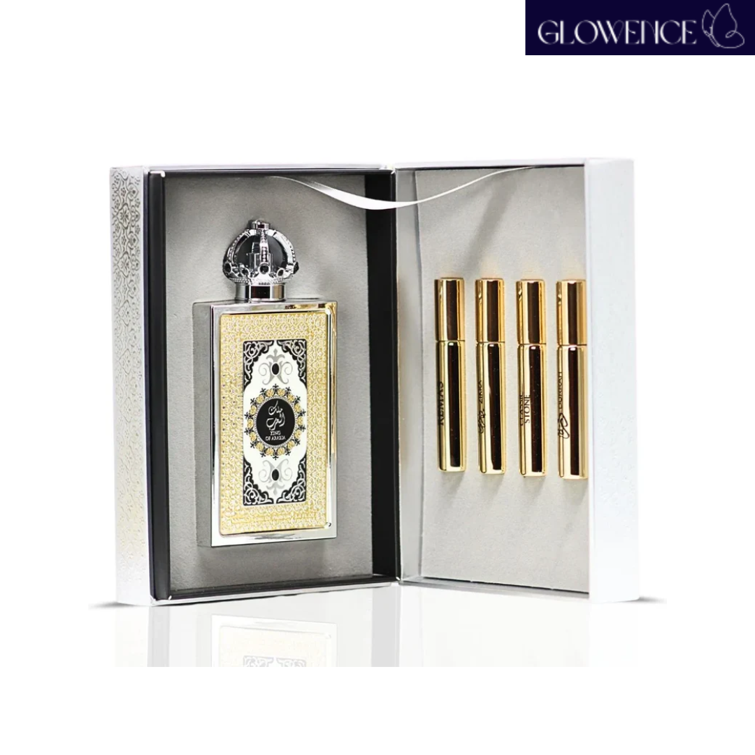 Lattafa King of Arabia Deluxe Gift Set 100ml perfume with four 10ml sprays